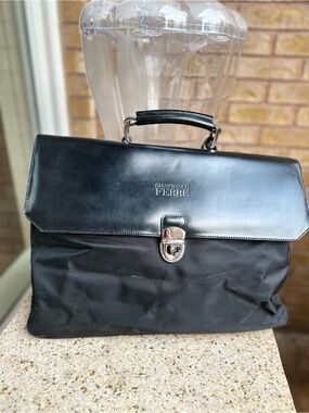 Gianfranco Ferre Black Leather-Trim Briefcase